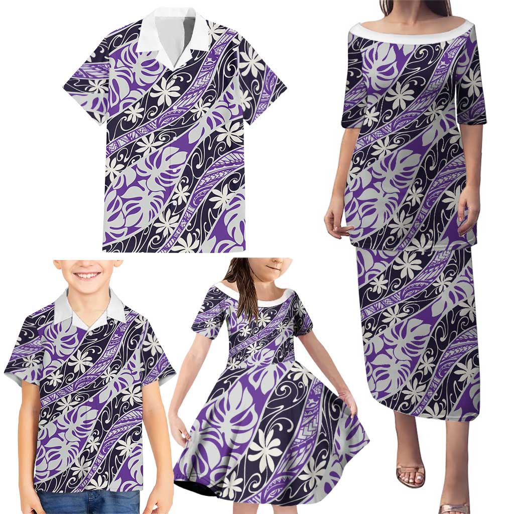 Vareau Tahiti Tiare Monstera Family Matching Puletasi and Hawaiian Shirt Polynesian Pattern Curve Style - Polynesian Pride