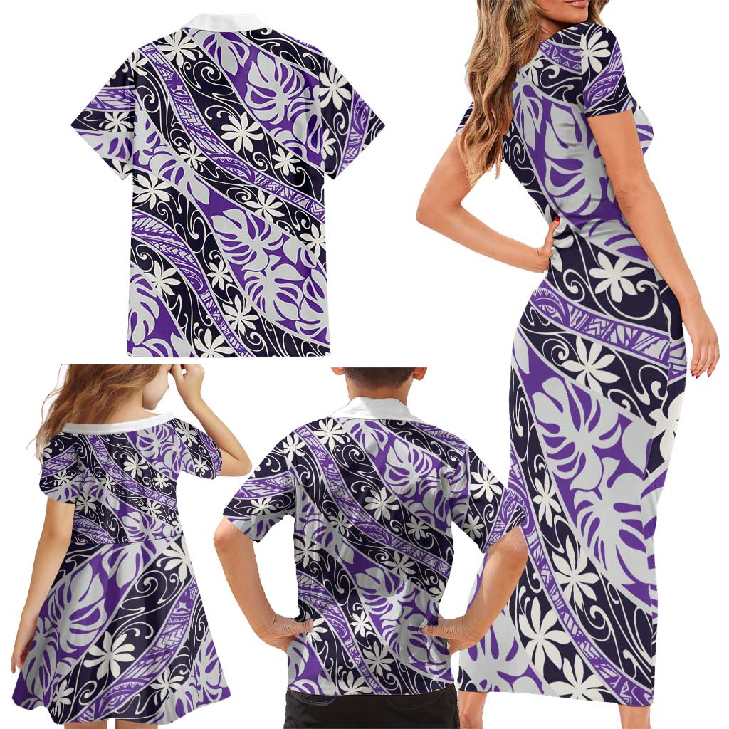 Vareau Tahiti Tiare Monstera Family Matching Short Sleeve Bodycon Dress and Hawaiian Shirt Polynesian Pattern Curve Style LT01 - Polynesian Pride