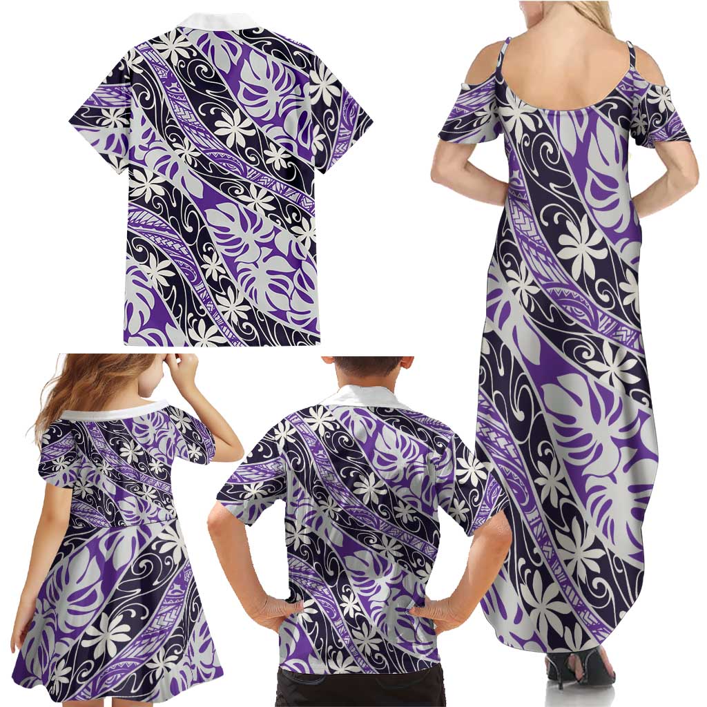 Vareau Tahiti Tiare Monstera Family Matching Summer Maxi Dress and Hawaiian Shirt Polynesian Pattern Curve Style LT01 - Polynesian Pride
