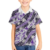 Vareau Tahiti Tiare Monstera Family Matching Summer Maxi Dress and Hawaiian Shirt Polynesian Pattern Curve Style LT01 Son's Shirt Purple - Polynesian Pride