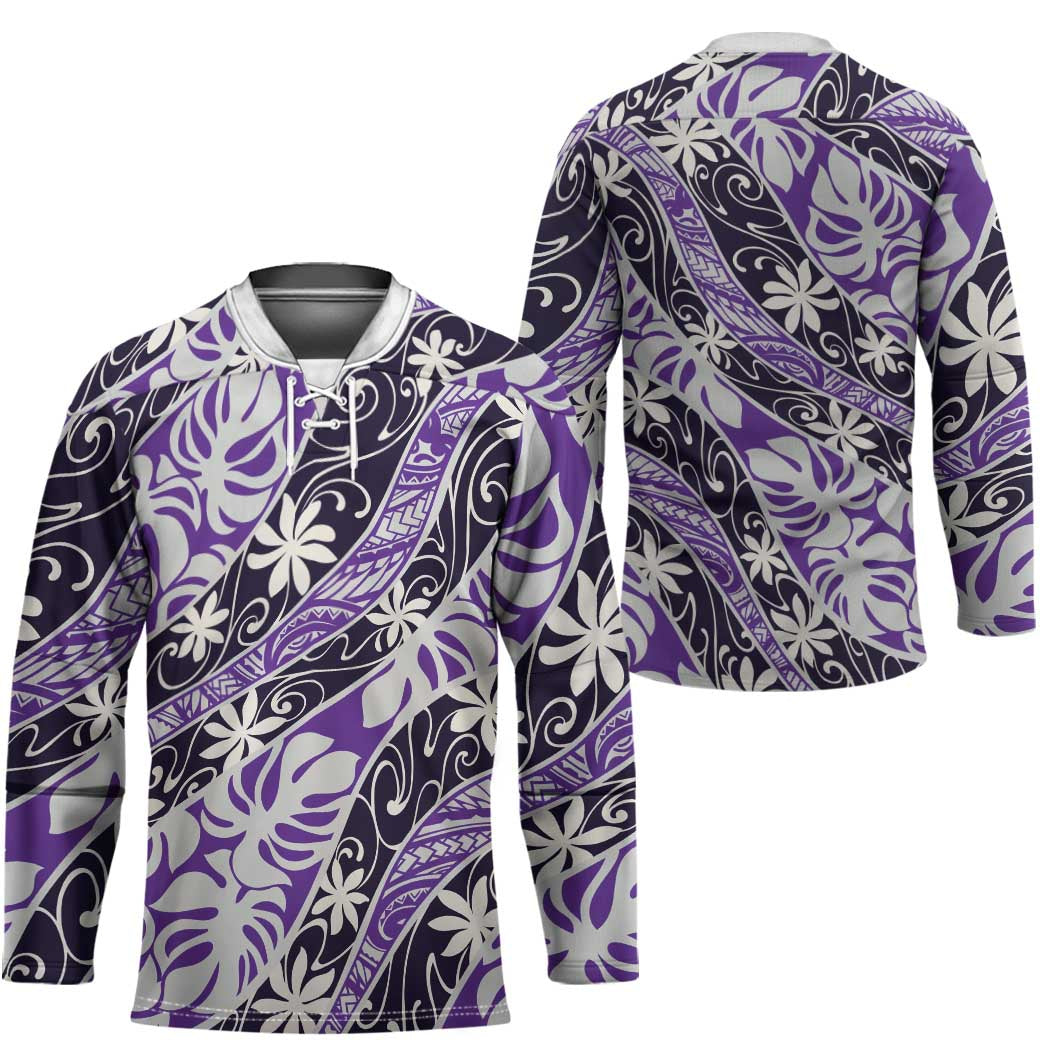 Vareau Tahiti Tiare Monstera Hockey Jersey Polynesian Pattern Curve Style - Polynesian Pride