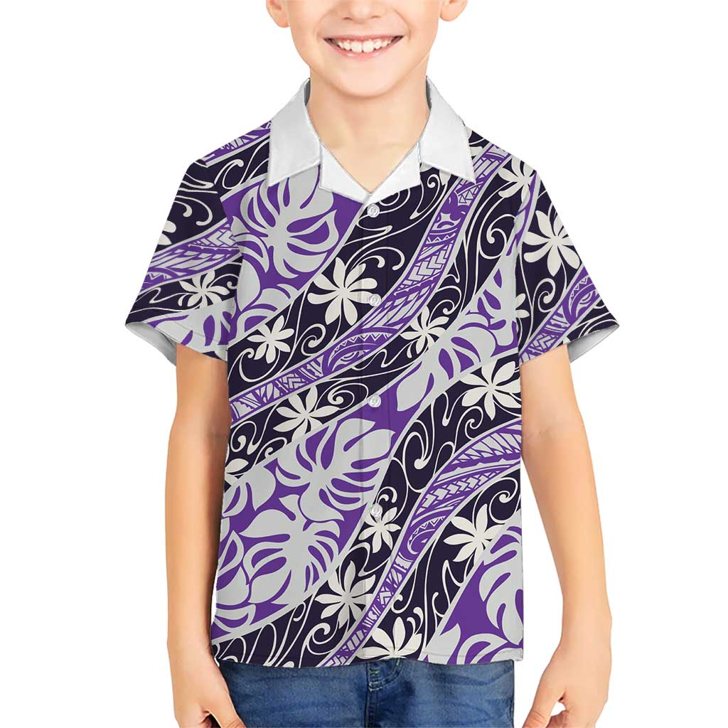 Vareau Tahiti Tiare Monstera Kid Hawaiian Shirt Polynesian Pattern Curve Style - Polynesian Pride