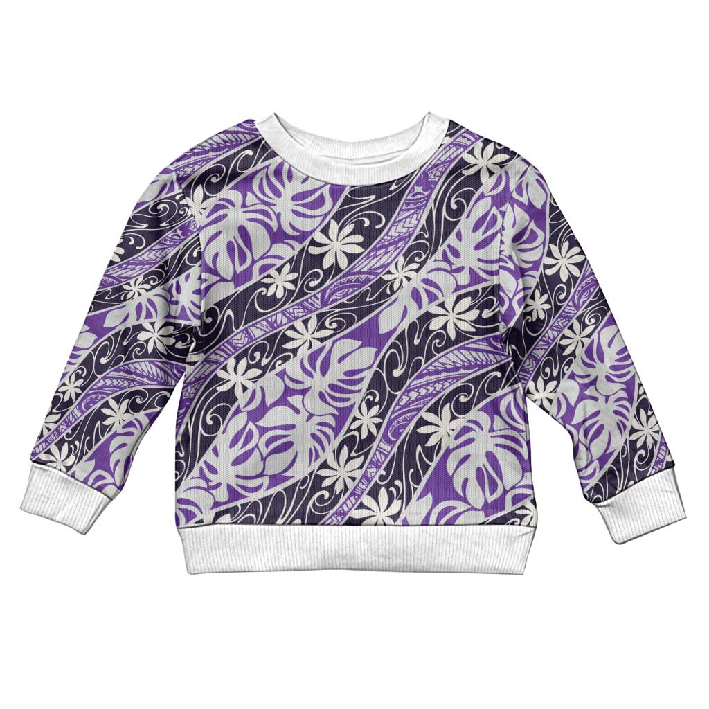 Vareau Tahiti Tiare Monstera Kid Ugly Christmas Sweater Polynesian Pattern Curve Style - Polynesian Pride