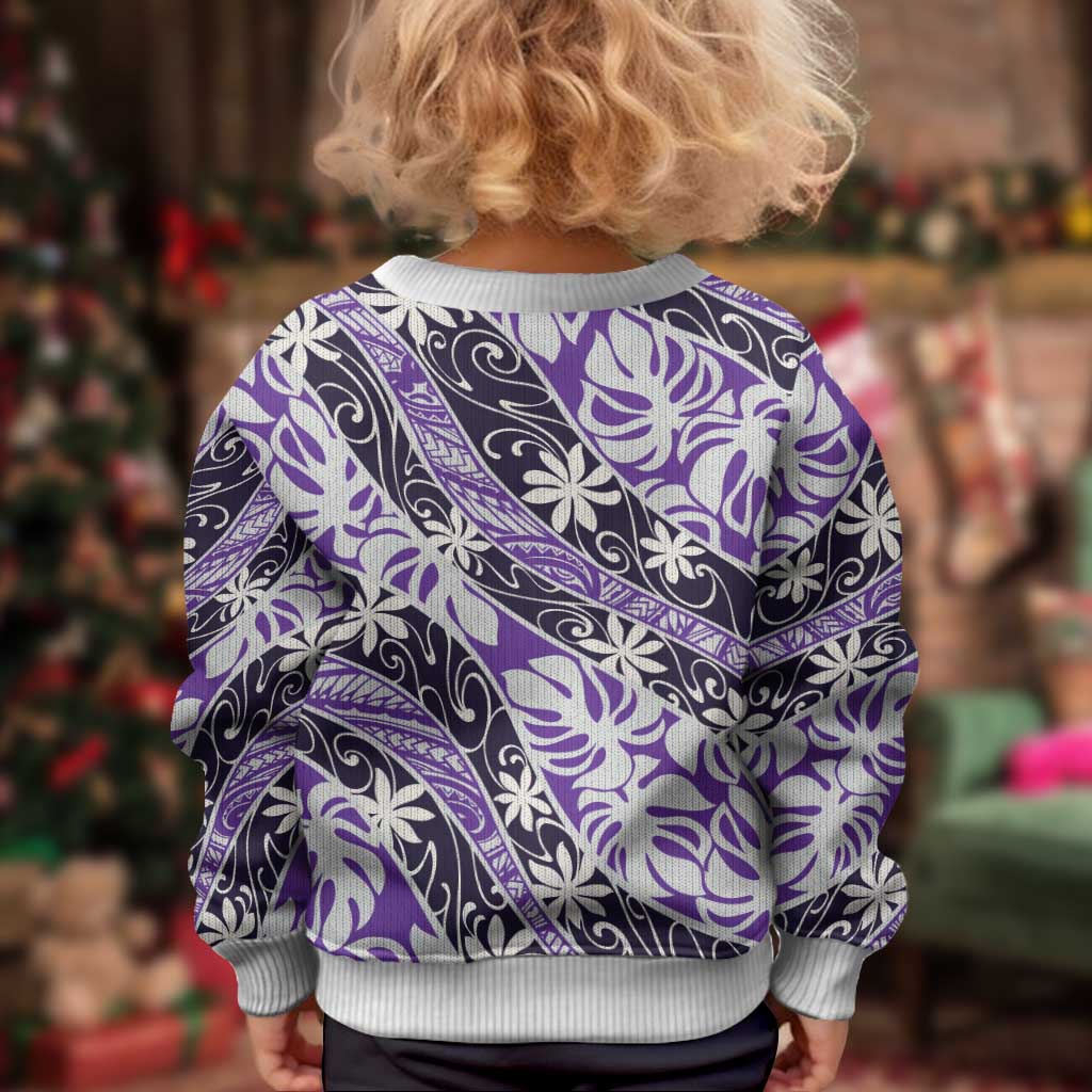 Vareau Tahiti Tiare Monstera Kid Ugly Christmas Sweater Polynesian Pattern Curve Style - Polynesian Pride