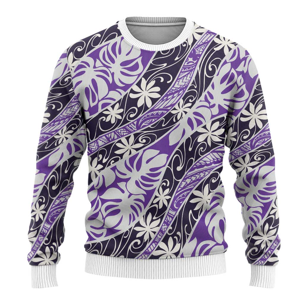 Vareau Tahiti Tiare Monstera Ugly Christmas Sweater Polynesian Pattern Curve Style - Polynesian Pride