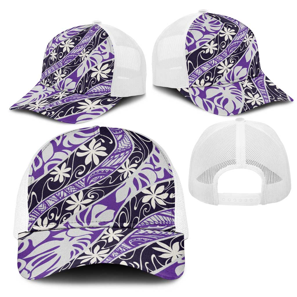 Vareau Tahiti Tiare Monstera Mesh Trucker Cap Polynesian Pattern Curve Style LT01 - Polynesian Pride