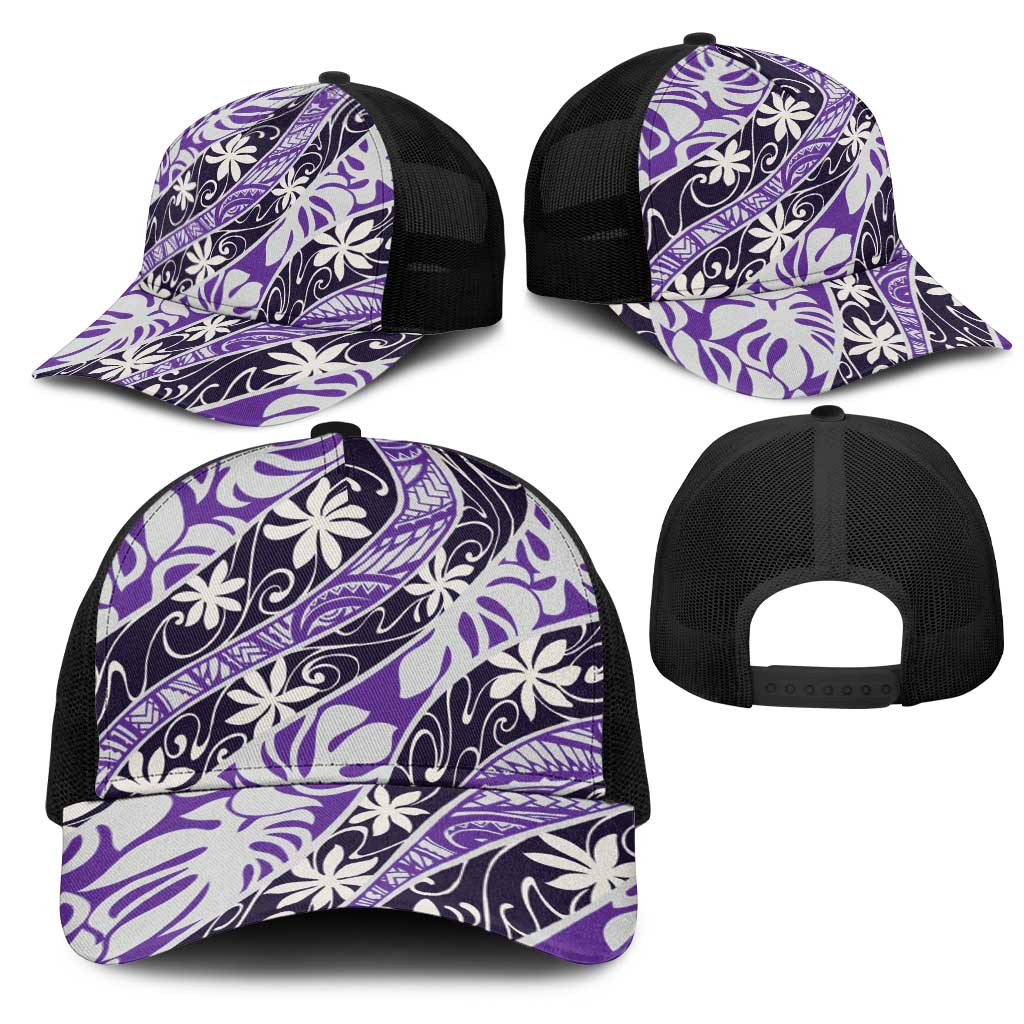 Vareau Tahiti Tiare Monstera Mesh Trucker Cap Polynesian Pattern Curve Style LT01 - Polynesian Pride