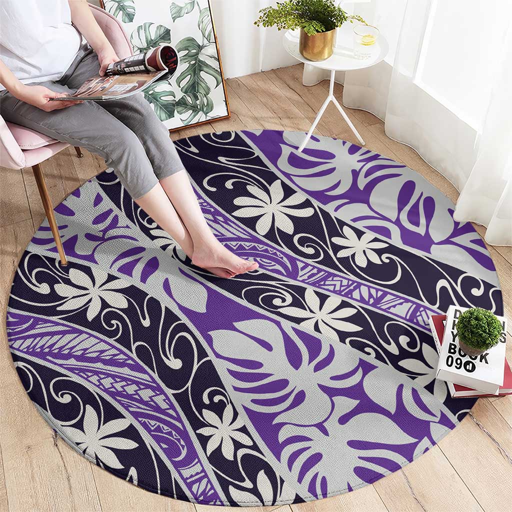 Vareau Tahiti Tiare Monstera Round Carpet Polynesian Pattern Curve Style - Polynesian Pride