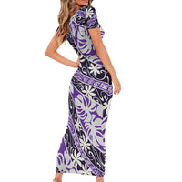 Vareau Tahiti Tiare Monstera Short Sleeve Bodycon Dress Polynesian Pattern Curve Style - Polynesian Pride