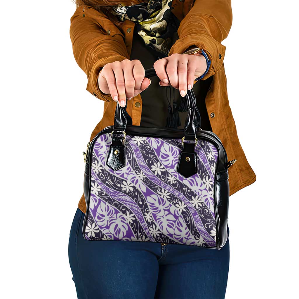 Vareau Tahiti Tiare Monstera Shoulder Handbag Polynesian Pattern Curve Style LT01 One Size Purple - Polynesian Pride