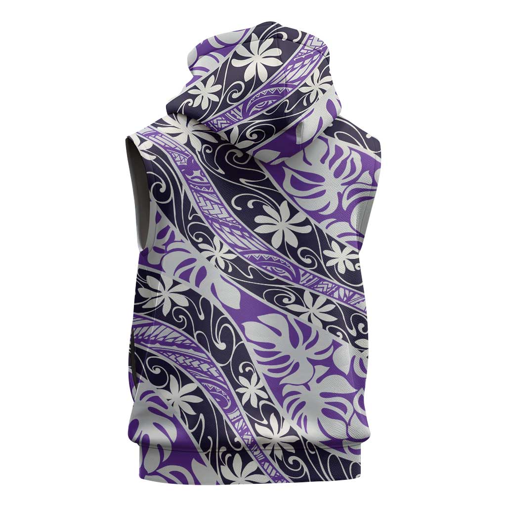 Vareau Tahiti Tiare Monstera Sleeveless Hoodie Polynesian Pattern Curve Style - Polynesian Pride
