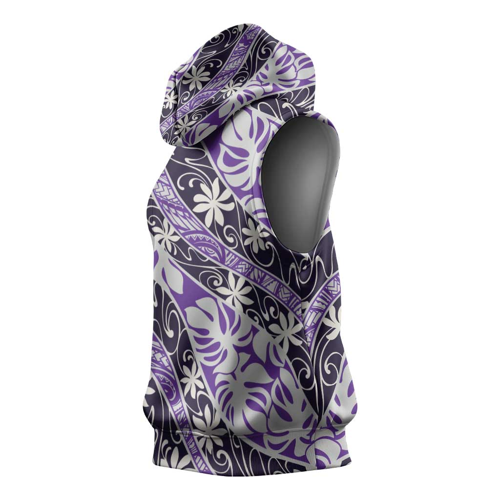 Vareau Tahiti Tiare Monstera Sleeveless Hoodie Polynesian Pattern Curve Style - Polynesian Pride