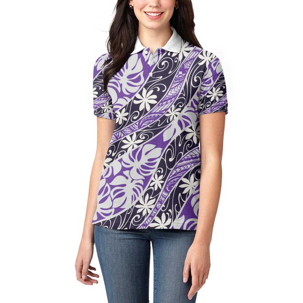 Vareau Tahiti Tiare Monstera Women Polo Shirt Polynesian Pattern Curve Style - Polynesian Pride