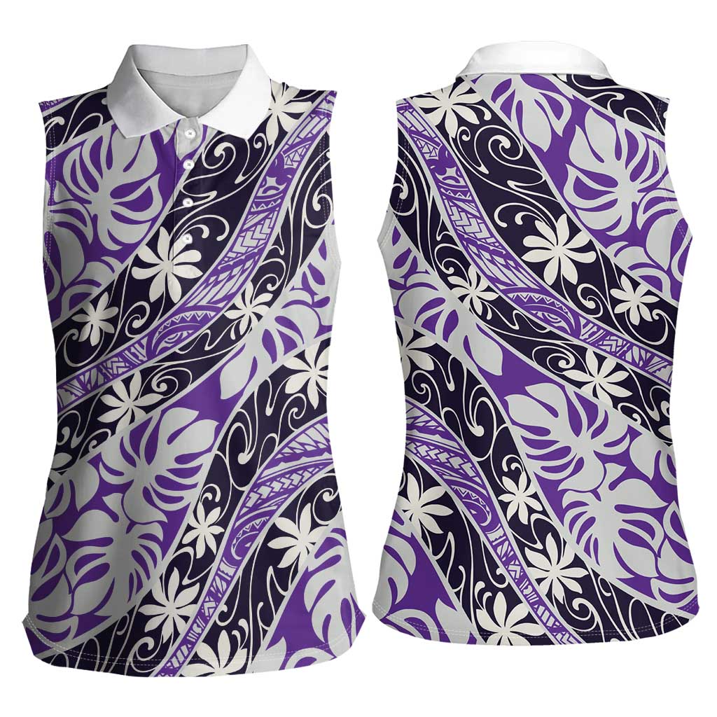 Vareau Tahiti Tiare Monstera Women Sleeveless Polo Shirt Polynesian Pattern Curve Style LT01 - Polynesian Pride