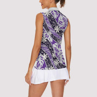 Vareau Tahiti Tiare Monstera Women Sleeveless Polo Shirt Polynesian Pattern Curve Style LT01 - Polynesian Pride