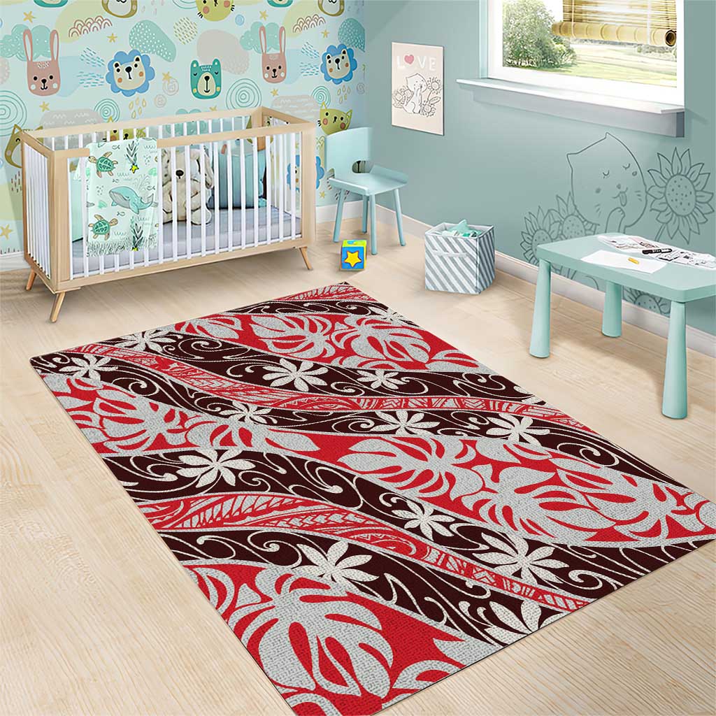 Uteute Tahiti Tiare Monstera Area Rug Polynesian Pattern Curve Style - Polynesian Pride