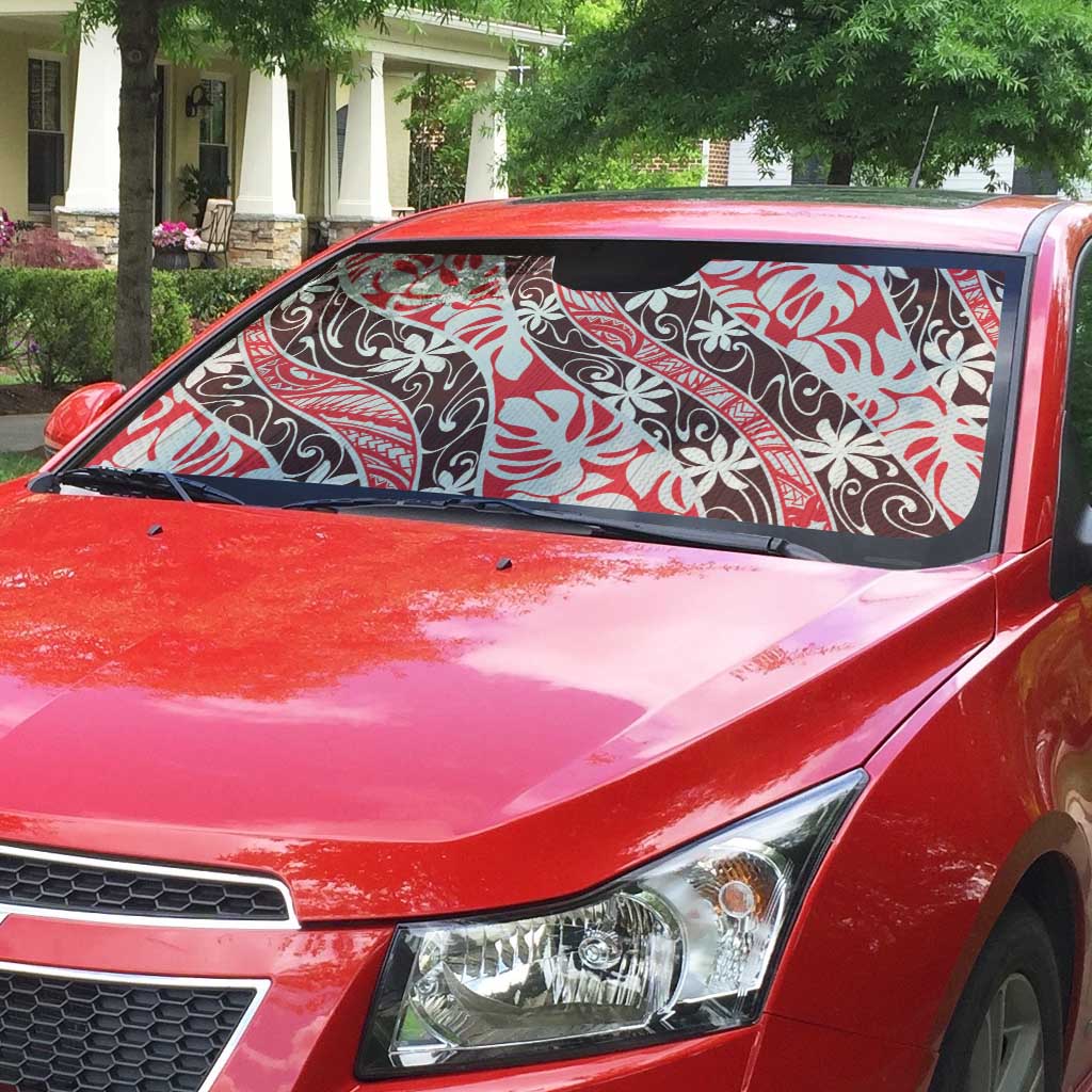 Uteute Tahiti Tiare Monstera Auto Sun Shade Polynesian Pattern Curve Style - Polynesian Pride