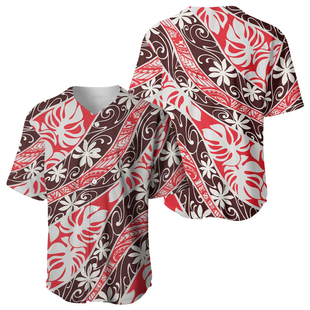 Uteute Tahiti Tiare Monstera Baseball Jersey Polynesian Pattern Curve Style - Polynesian Pride