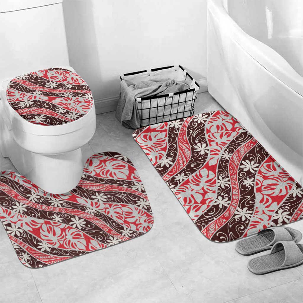 Uteute Tahiti Tiare Monstera Bathroom Set Polynesian Pattern Curve Style - Polynesian Pride