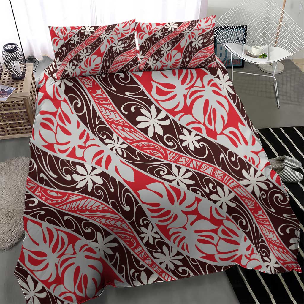 Uteute Tahiti Tiare Monstera Bedding Set Polynesian Pattern Curve Style - Polynesian Pride