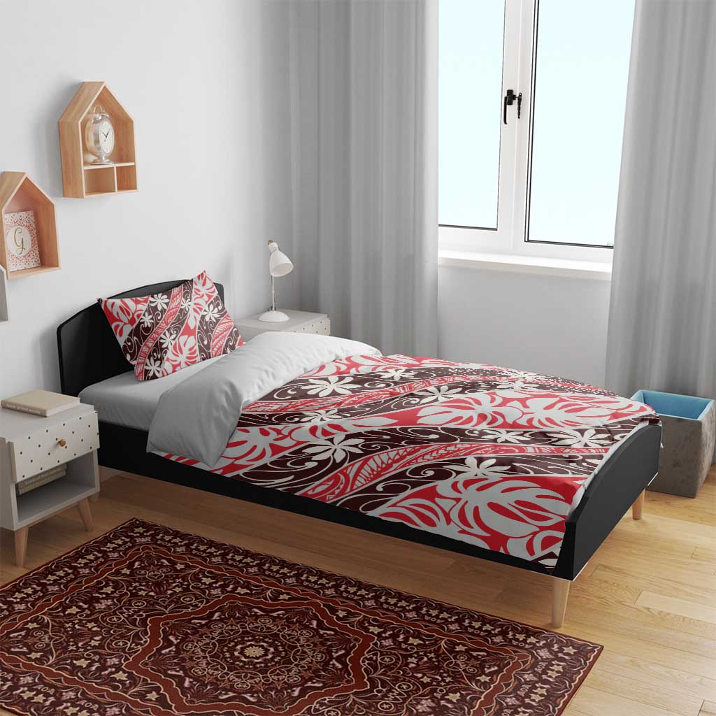 Uteute Tahiti Tiare Monstera Bedding Set Polynesian Pattern Curve Style - Polynesian Pride