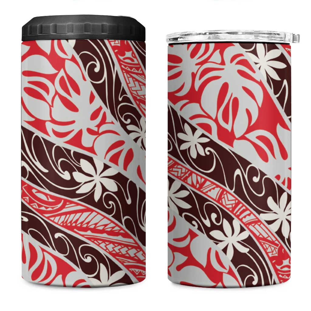 Uteute Tahiti Tiare Monstera 4 in 1 Can Cooler Tumbler Polynesian Pattern Curve Style LT01 One Size: 16 oz Red - Polynesian Pride