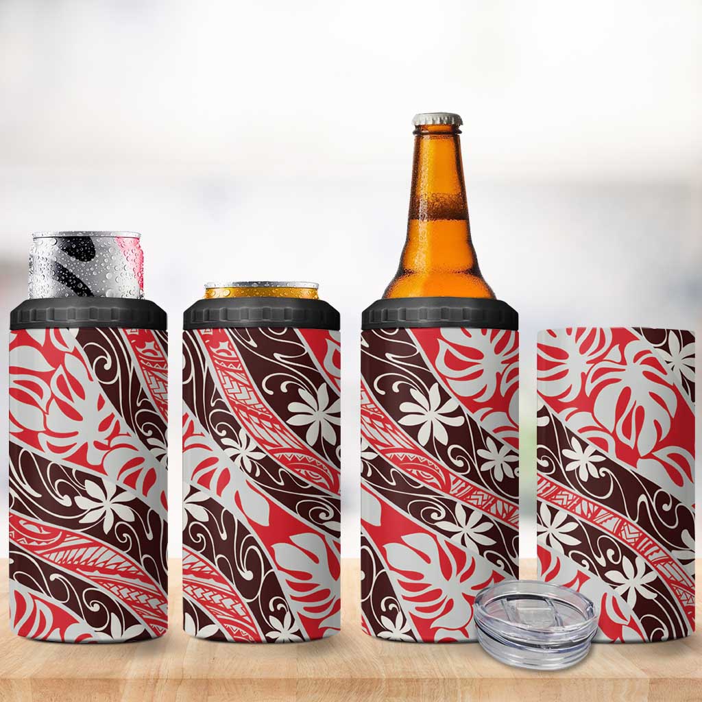 Uteute Tahiti Tiare Monstera 4 in 1 Can Cooler Tumbler Polynesian Pattern Curve Style LT01 - Polynesian Pride