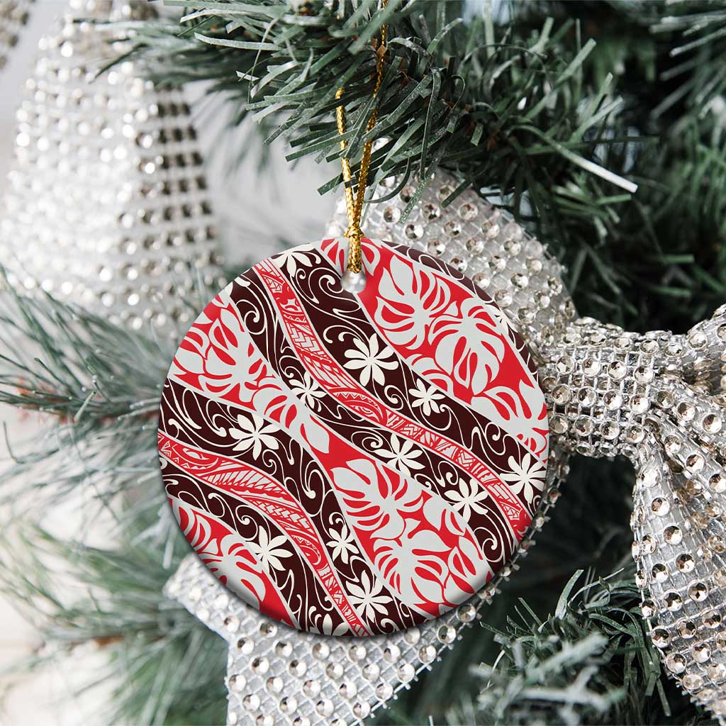 Uteute Tahiti Tiare Monstera Ceramic Ornament Polynesian Pattern Curve Style - Polynesian Pride