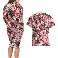 Uteute Tahiti Tiare Monstera Couples Matching Long Sleeve Bodycon Dress and Hawaiian Shirt Polynesian Pattern Curve Style LT01 - Polynesian Pride
