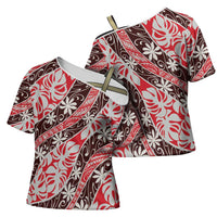 Uteute Tahiti Tiare Monstera Cross Shoulder Shirt Polynesian Pattern Curve Style - Polynesian Pride