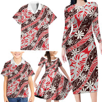Uteute Tahiti Tiare Monstera Family Matching Long Sleeve Bodycon Dress and Hawaiian Shirt Polynesian Pattern Curve Style LT01 - Polynesian Pride