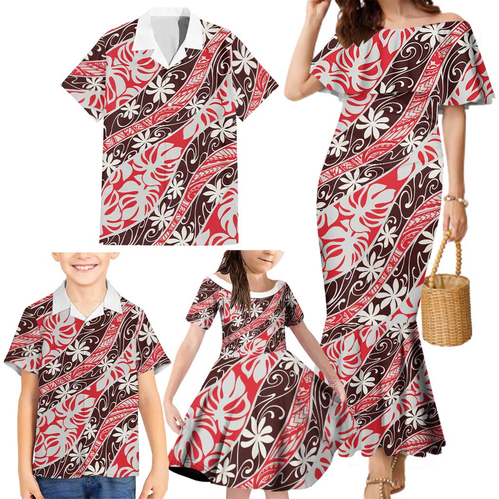 Uteute Tahiti Tiare Monstera Family Matching Mermaid Dress and Hawaiian Shirt Polynesian Pattern Curve Style LT01 - Polynesian Pride