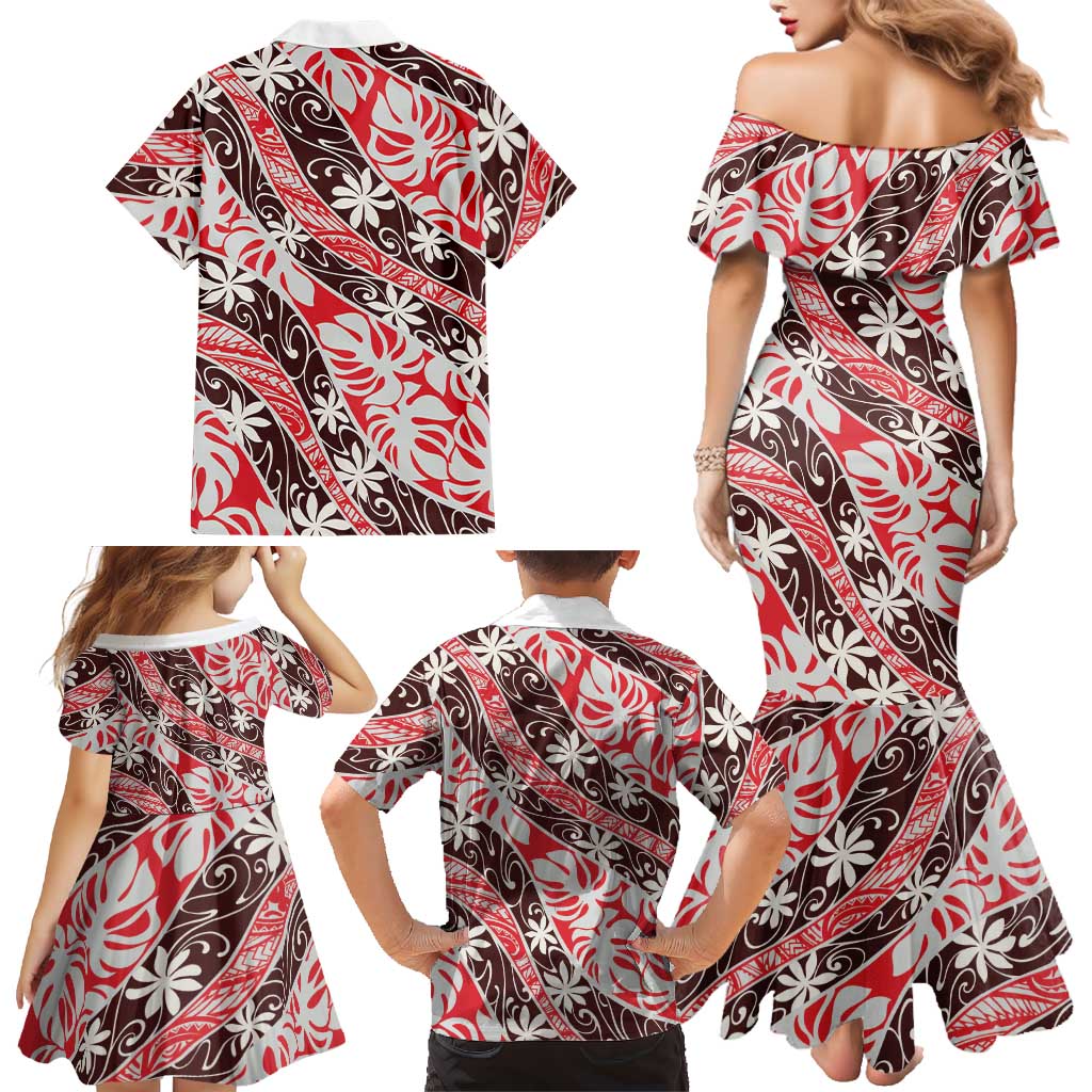 Uteute Tahiti Tiare Monstera Family Matching Mermaid Dress and Hawaiian Shirt Polynesian Pattern Curve Style LT01 - Polynesian Pride