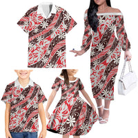 Uteute Tahiti Tiare Monstera Family Matching Off The Shoulder Long Sleeve Dress and Hawaiian Shirt Polynesian Pattern Curve Style LT01 - Polynesian Pride
