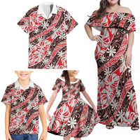 Uteute Tahiti Tiare Monstera Family Matching Off Shoulder Maxi Dress and Hawaiian Shirt Polynesian Pattern Curve Style LT01 - Polynesian Pride