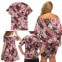 Uteute Tahiti Tiare Monstera Family Matching Off Shoulder Short Dress and Hawaiian Shirt Polynesian Pattern Curve Style LT01 - Polynesian Pride