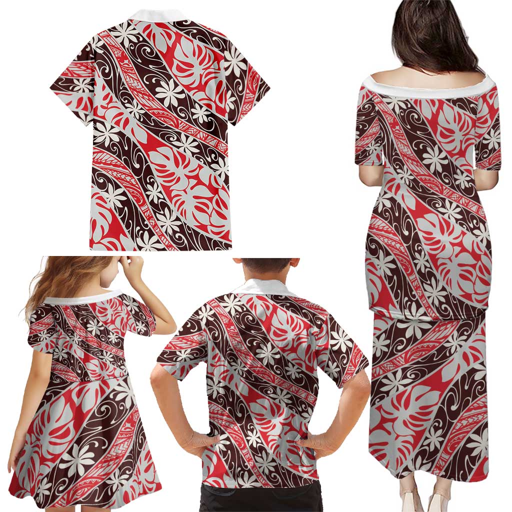 Uteute Tahiti Tiare Monstera Family Matching Puletasi and Hawaiian Shirt Polynesian Pattern Curve Style LT01 - Polynesian Pride