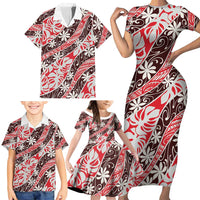 Uteute Tahiti Tiare Monstera Family Matching Short Sleeve Bodycon Dress and Hawaiian Shirt Polynesian Pattern Curve Style LT01 - Polynesian Pride