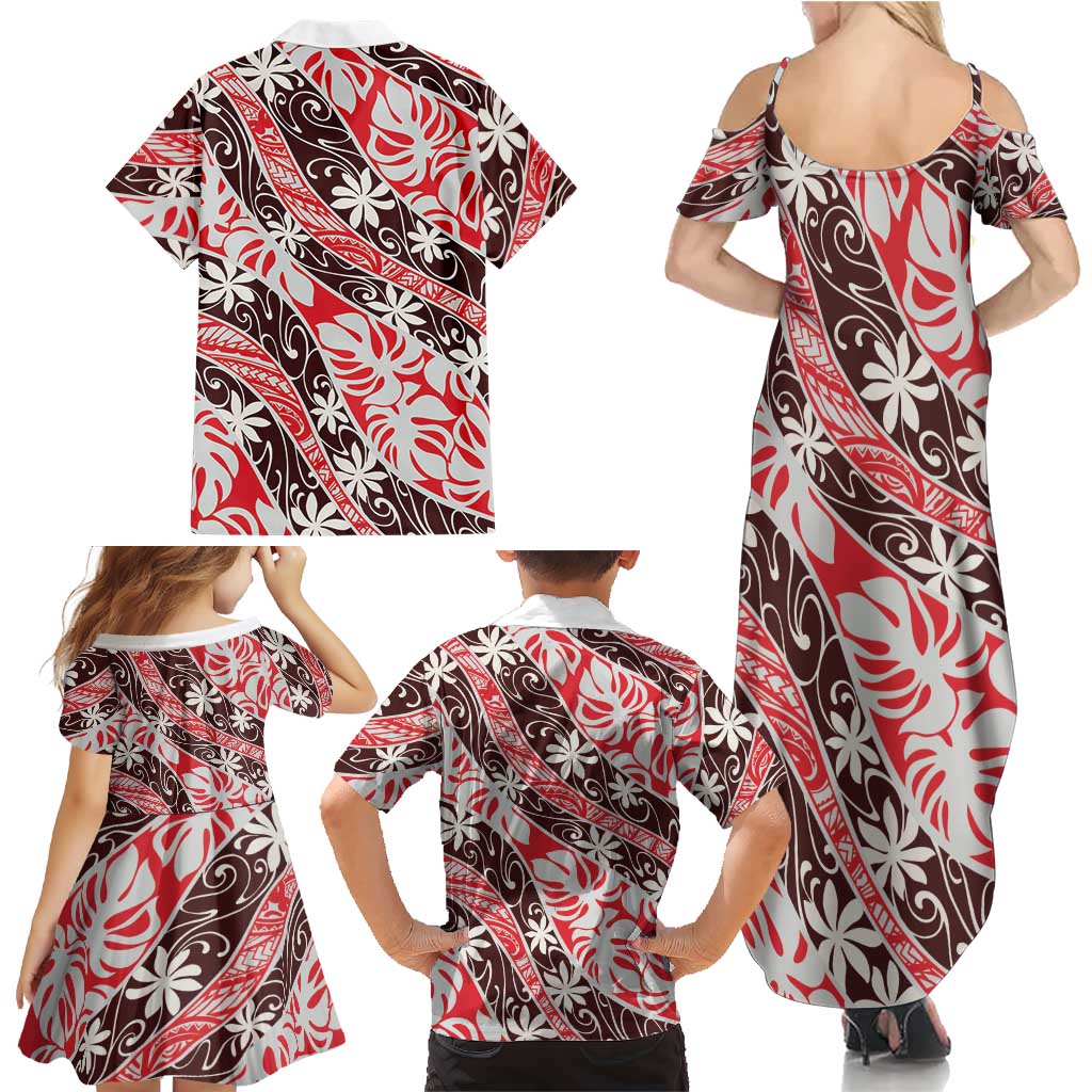 Uteute Tahiti Tiare Monstera Family Matching Summer Maxi Dress and Hawaiian Shirt Polynesian Pattern Curve Style LT01 - Polynesian Pride