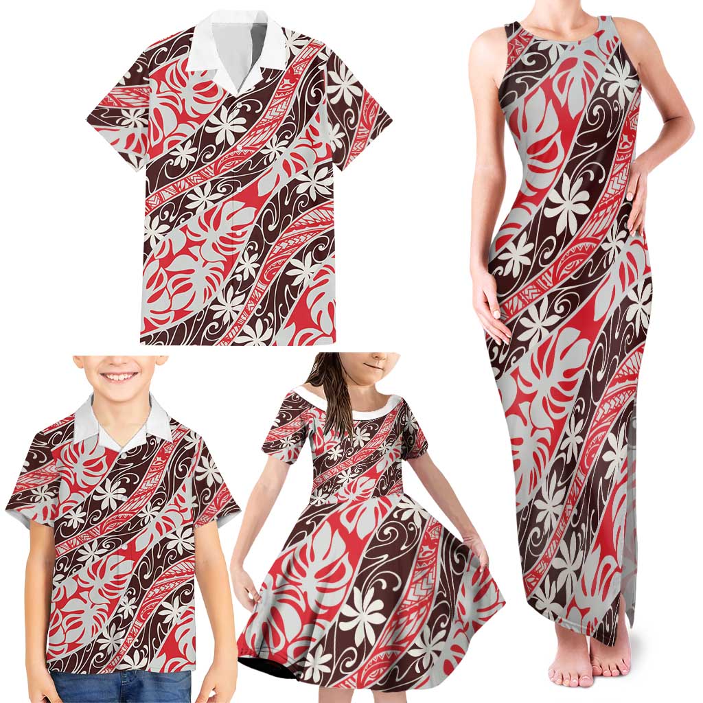 Uteute Tahiti Tiare Monstera Family Matching Tank Maxi Dress and Hawaiian Shirt Polynesian Pattern Curve Style LT01 - Polynesian Pride