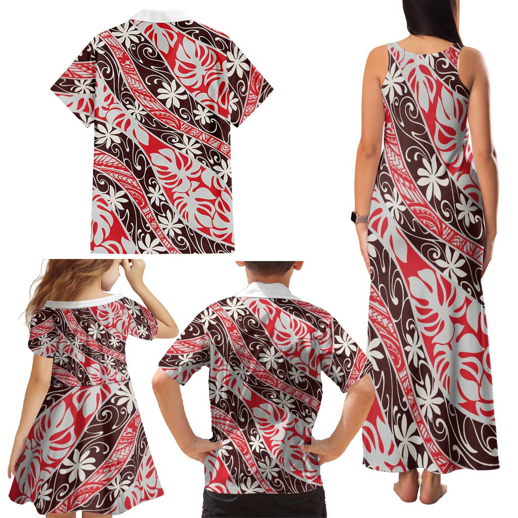 Uteute Tahiti Tiare Monstera Family Matching Tank Maxi Dress and Hawaiian Shirt Polynesian Pattern Curve Style LT01 - Polynesian Pride