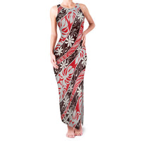 Uteute Tahiti Tiare Monstera Family Matching Tank Maxi Dress and Hawaiian Shirt Polynesian Pattern Curve Style LT01 Mom's Dress Red - Polynesian Pride