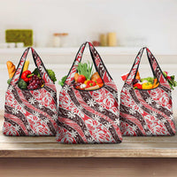 Uteute Tahiti Tiare Monstera Grocery Bag Polynesian Pattern Curve Style LT01 3-pack One Size Red - Polynesian Pride