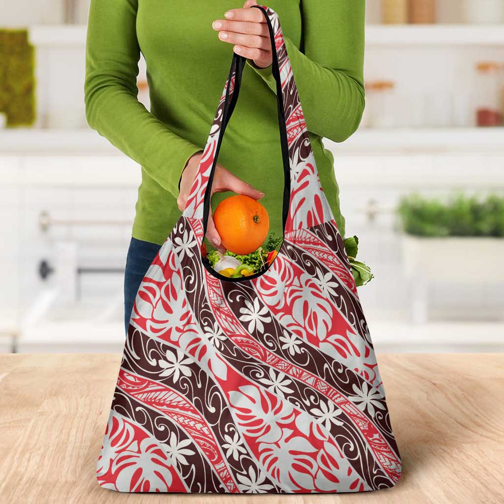 Uteute Tahiti Tiare Monstera Grocery Bag Polynesian Pattern Curve Style LT01 - Polynesian Pride