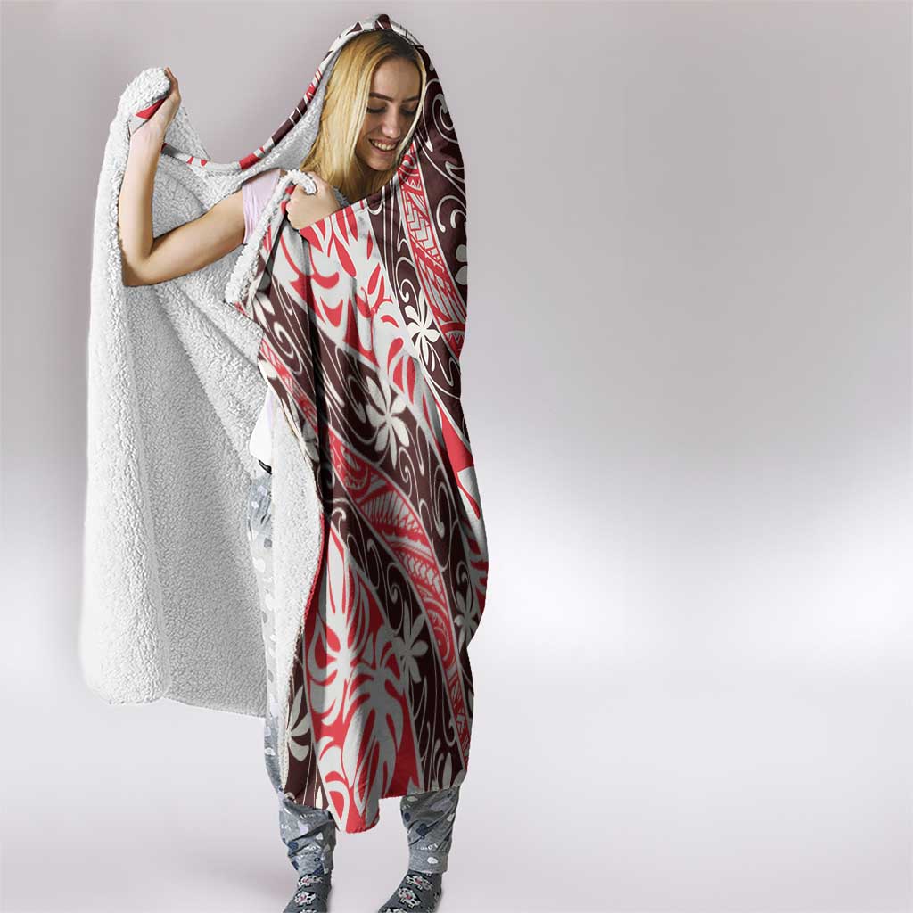 Uteute Tahiti Tiare Monstera Hooded Blanket Polynesian Pattern Curve Style - Polynesian Pride
