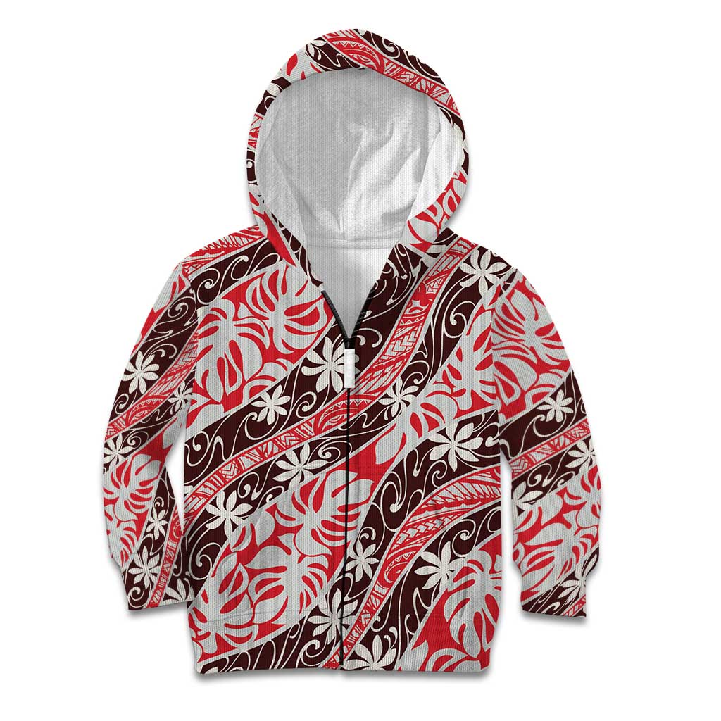 Uteute Tahiti Tiare Monstera Kid Hoodie Polynesian Pattern Curve Style - Polynesian Pride