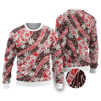 Uteute Tahiti Tiare Monstera Ugly Christmas Sweater Polynesian Pattern Curve Style - Polynesian Pride