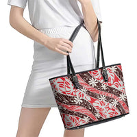 Uteute Tahiti Tiare Monstera Leather Tote Bag Polynesian Pattern Curve Style LT01 - Polynesian Pride