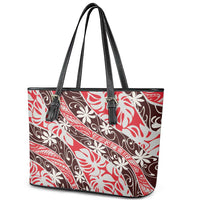 Uteute Tahiti Tiare Monstera Leather Tote Bag Polynesian Pattern Curve Style LT01 - Polynesian Pride