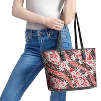 Uteute Tahiti Tiare Monstera Leather Tote Bag Polynesian Pattern Curve Style LT01 - Polynesian Pride